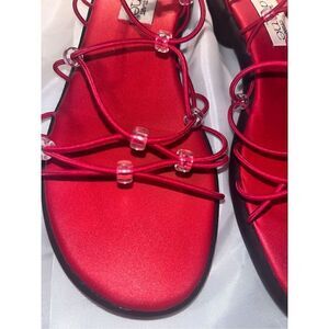 Madeline Stuart Red Sandal strings clear beads size 7 1/2